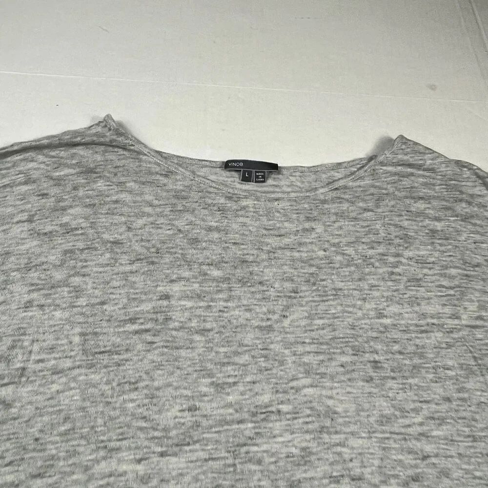 VinceâWomen Slub Linen Sweater Gray Breathable Layering Relaxed Fit Pullover L - Picture 3 of 11